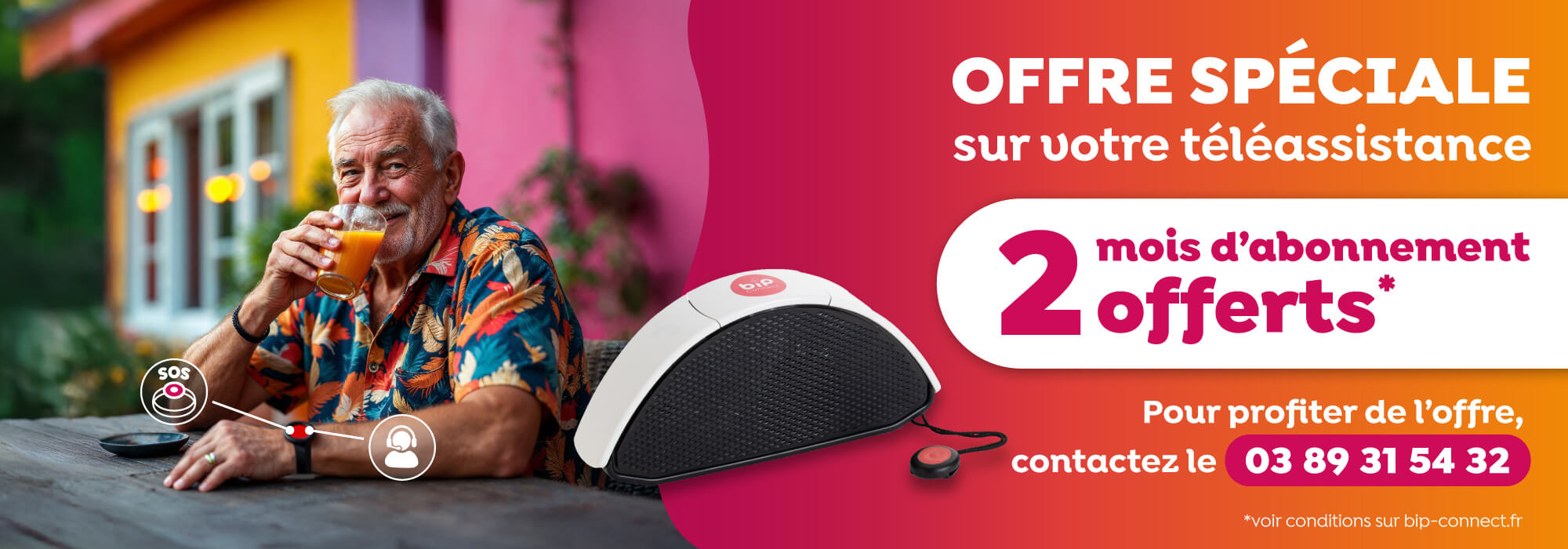 2 mois gratuits de téléassistance Bip Connect