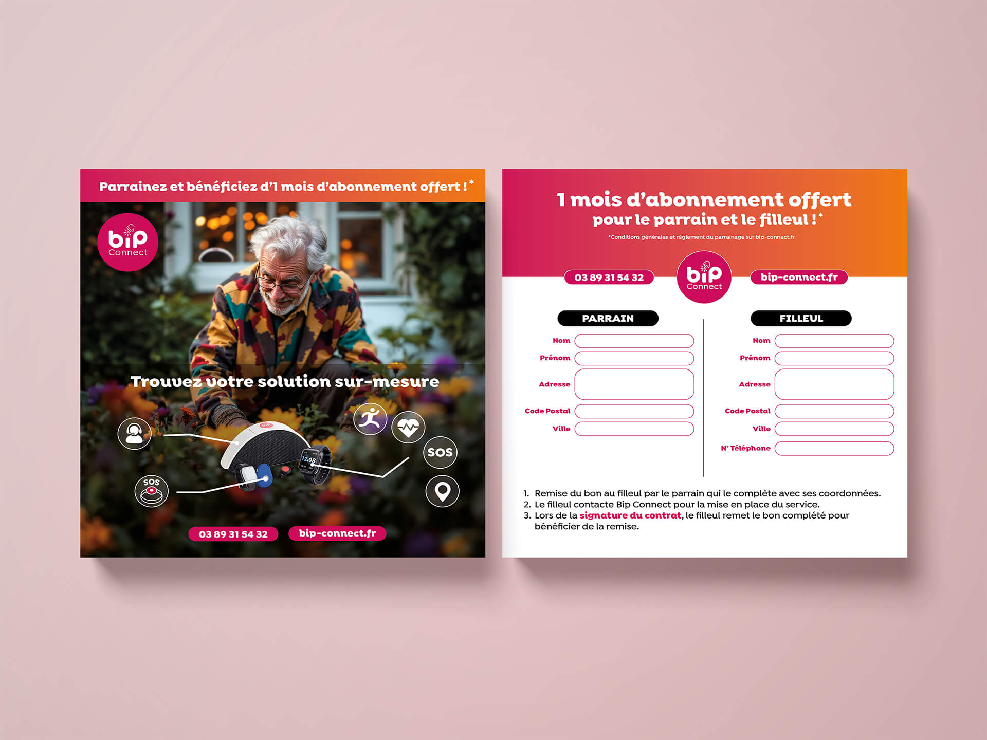 Coupon de parrainage Bip connect à télécharger pour 1 mois d'abonnement de téléassistance offert