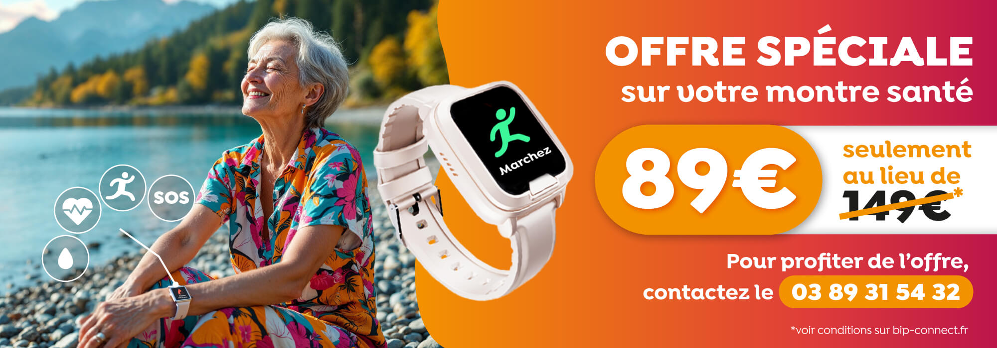 Offre Prix réduit sur la montre santé Bip O'clock : 89€ seulement au lieu de 149€